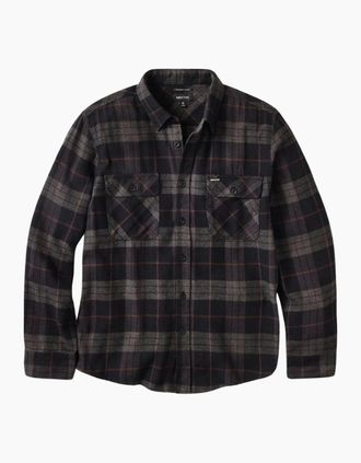 Brixton Mens Brixton Bowery Black/Charcoal L/S Flannel Shirt - Size: 42/Regular