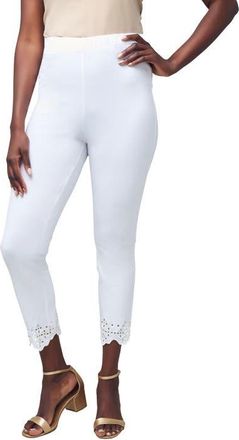 Jessica London Stretch Cotton Eyelet Capri Legging in White Floral Eyelet at Nordstrom, Size Medium