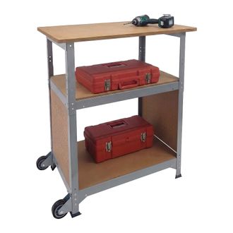 Relaxdays Relaxdays Banco De Trabajo Con Ruedas, Altura Ajustable, Panel Perforado, Acero Y Mdf, 69,5x72.5x50 Cm, Plateado