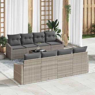 vidaXL Conjunto De Sof&aacute; De Jard&iacute;n 9 Pcs Gris Claro 55 X 55 X 37 Cm Vidaxl