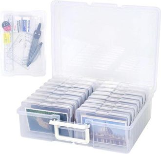 OEM Caja De Pl&aacute;stico Para Guardar Fotos Con 16 Compartimentos, Organizador Transparente Para Fotos Y Materiales De Manualidades, 38 X 31 X 13 Cm