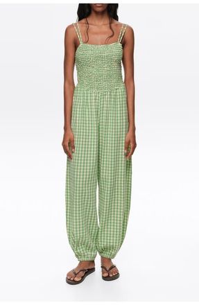 Bimba & Lola Checked Gathered Balloon Jumpsuit in Green at Nordstrom, Size Xx-Small Eu