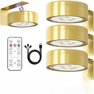 OEM Lampara De Techo Ultrafina - Acabado Dorado - Luz Tricolor - Recargable Por Usb - Montaje Magnetico - Set De 3 Unidades Con Mando A Distancia