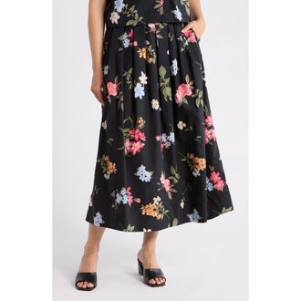 Ellen Tracy Cotton Poplin Maxi Skirt in Black Garden Floral at Nordstrom Rack, Size X-Small