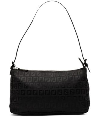 Fendi 2000-2010 Zucchino Canvas Pochette shoulder bag - women - Canvas/Calf Leather - One Size - Black