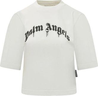 Palm Angels Curved Logo T-shirt - Dames - T-shirts - Wit - S - Tops