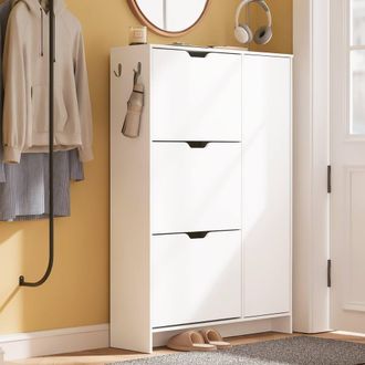SoBuy Slim Shoe Cabinet - 3 Drawers & Door White