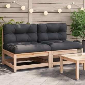 vidaXL vidaXL Divani Giardino Senza Braccioli con Cuscini 2 pz Massello Pino