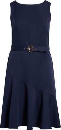 Tahari by ASL Belted Ruffle Hem Crepe Dress in Navy at Nordstrom, Size 20W