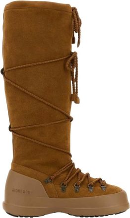 Moon Boot Fitness, Dames, Bruin, 40 EU, Kniehoge Winterlaarzen met Veters