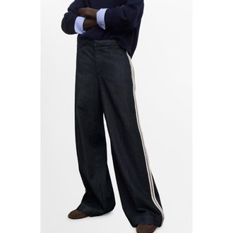 Mango Side Stripe Wide Leg Jeans in Open Blue at Nordstrom, Size 14