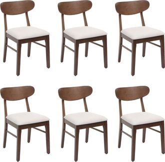 Hhg [nunca Usado] Juego De 6 Sillas De Comedor Hhg-698, Silla De Cocina Silla, Tela/textil Madera Maciza, Estructura Oscura, Crema