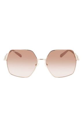 Ferragamo Gancini 61mm Gradient Rectangular Sunglasses in Gold Tortoise at Nordstrom
