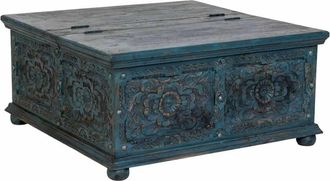 Wanderlust Deco Mesa de centro de madera artesanal 100 x 100 x 47h cm