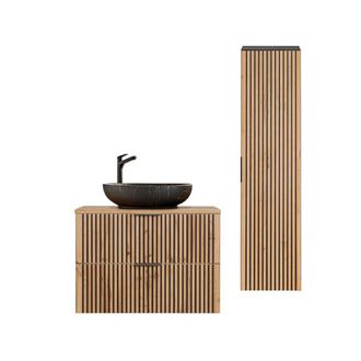 Petits Meubles Set de muebles con lavabo y columna estratificado marr&oacute;n negro