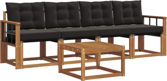 vidaXL Conjunto De Sof&aacute;s De Exterior 5 Uds. Natural Y Negro Vidaxl