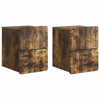 vidaXL Mesita De Noche De Pared 2 Pcs Roble Ahumado 33 X 34,5 X 43 Cm Vidaxl