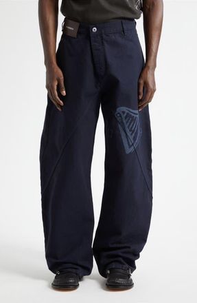J.W.Anderson x Guinness Twisted Cotton Canvas Workwear Pants in Indigo at Nordstrom, Size 36