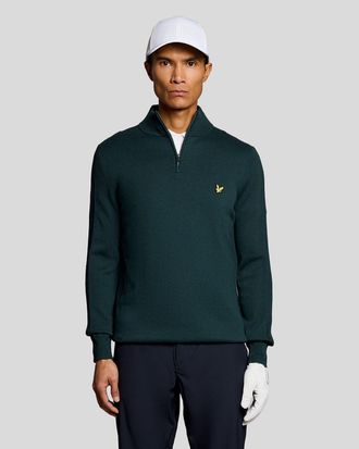Lyle & Scott Mens Cotton Blend 1/4 Zip Jumper - Green - Size X-Large