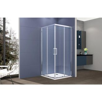 Nova Box doccia angolare 90x90 cm con ante scorrevoli in cristallo temperato 6mm H 195 cm AMBRA Cromato