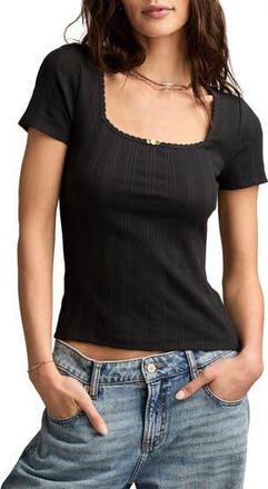 Lucky Brand Pointelle Square Neck Top in Jet Black at Nordstrom Rack, Size Small