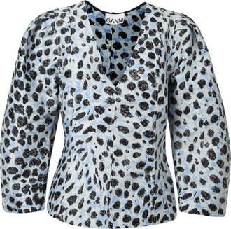 Ganni Blouse overhemd - Dames - Blouses - Blauw - L - Polyester - Overhemden