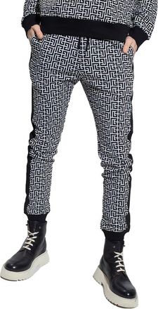 Balmain Mens Geometric Print Track Pants - Black Cotton - Size X-Large