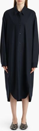 Khaite Gloria Long Sleeve Cotton Poplin Shirtdress in Dark Navy at Nordstrom, Size X-Small