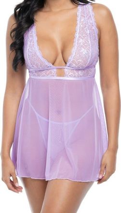 Oh là là Chéri Stassi Lace & Mesh Babydoll Chemise & G-String Set in Lavendula at Nordstrom, Size Large