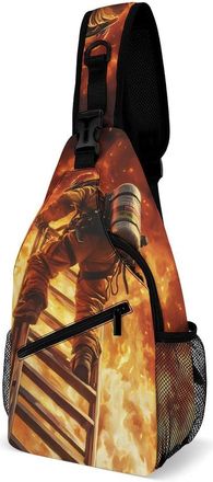 Generic Fireman Firefighter Mens Crossbody Chest Sling Bag for Travel Hiking Lightweight Shoulder Bags with Small Side