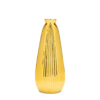 Melrose International Ribbed Metallic Ceramic Vase 11.5H - Gold