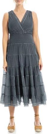 Max Studio V-Neck Sleeveless Mesh Midi Dress in Black/Ivory Game Dot at Nordstrom Rack, Size X-Large