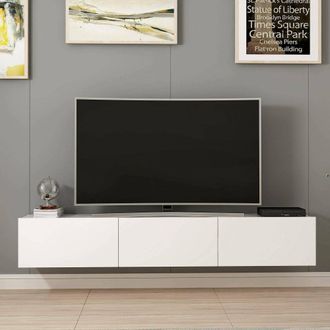 Dmora Mueble Para Tv Barzago, Un Estante, 3 Puertas, 3 Compartimentos, 180x32x30h Cm Blanco