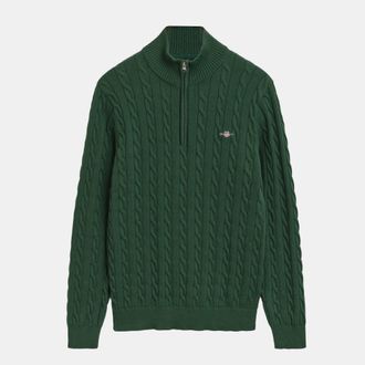 GANT Mens Cotton Cable Half Zip Fleece in Green - Size X-Large