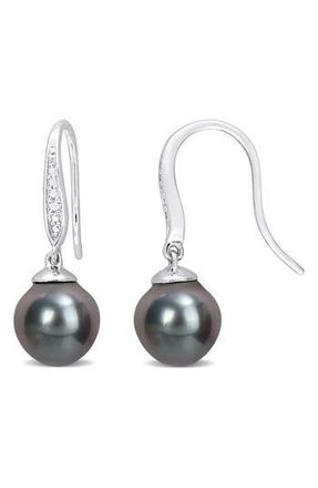 Delmar Sterling Silver 8-9mm Black Tahitian Cultured Pearl Diamond Earrings - 0.02 ctw. at Nordstrom Rack