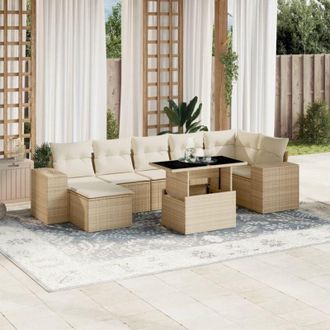vidaXL Set De Sof&aacute;s De Jard&iacute;n Y Cojines 8 Piezas Rat&aacute;n Sint&eacute;tico Beige Vidaxl