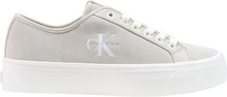 Calvin Klein Schoenen, Dames, Beige, 37 EU, Leer, Minimalistische Sneakers