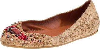 Oscar De La Renta Oscar De La Renta Beige Leather Embellished Flats