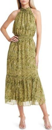Chelsea28 Floral Print Halter Neck Maxi Dress in Olive Sway Brushes at Nordstrom Rack, Size Xx-Small