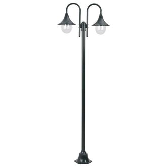 Berkfield Home Garden Post Light E27 220 cm Aluminium 2-Lantern Dark Green