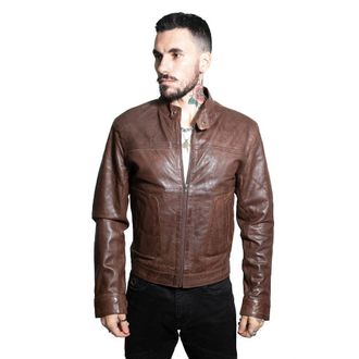 Infinity Leather Mens Mens Classic Fitted Biker Jacket-Austin - Brown - Size X-Large