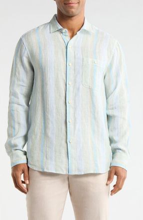 Tommy Bahama Delgada Stripe Linen Button-Up Shirt in Hemp at Nordstrom, Size Xxx-Large