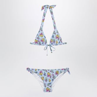 Dolce & Gabbana Sliding triangle bikini with floral print in light blue