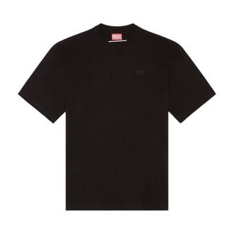 Diesel T-Shirts, male, Black, Size: XL Crew Neck T-Shirt with Embroidered Logo