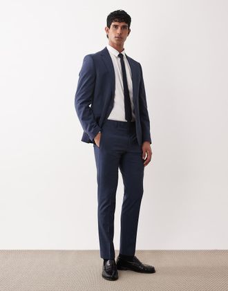 Asos Pantaloni da abito skinny in lana lavabile blu navy