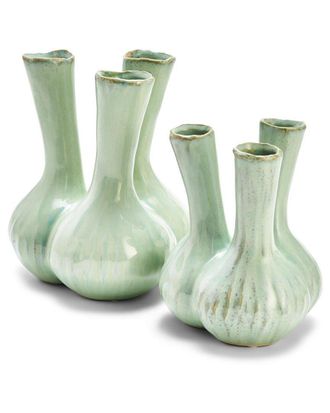 Two's Company Set of Two 3-Stem Ceramic Vases