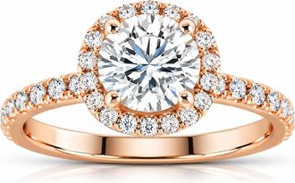 Pompeii3 G/VS 2 Ct Moissanite & Diamond Cushion Halo Engagement Ring 14k Rose Gold