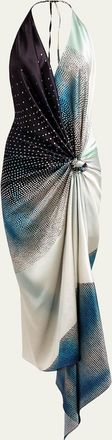 Silvia Tcherassi Abril Plunging Halter Knotted Silk Midi Dress