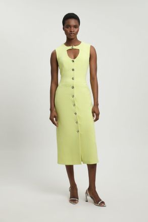 Karen Millen Womens Compact Stretch Button Tailored Midi Dress - Lime Green - Size 12 UK
