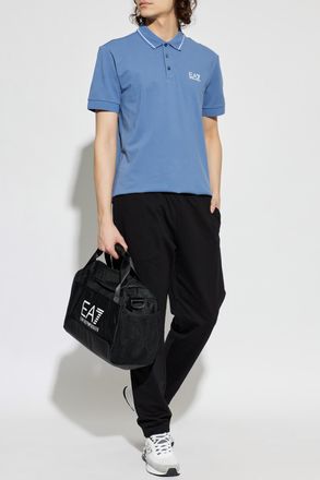 Emporio Armani Polo Shirt With Printed Logo, Mens, Blue
